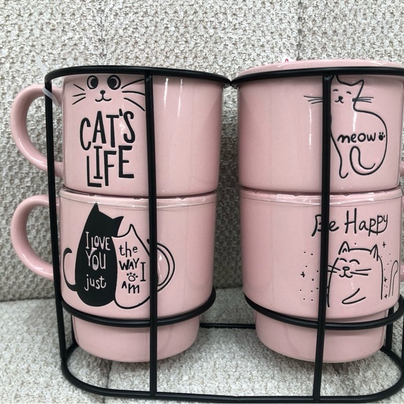 Pink Cat-Themed Mug Set Cat, Cat Lovers